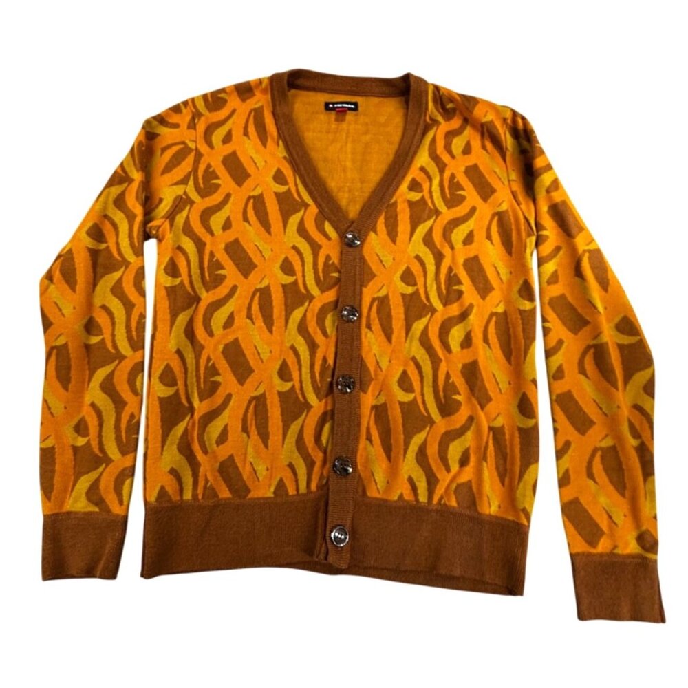 Airwalk Button-Up Cardigan Sweater XS V-Neck Brown/Orange Grandpa Fire